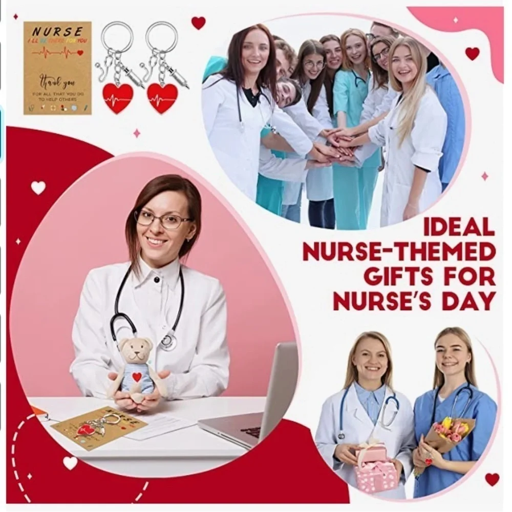 Nurse Keychain Gift Set 3 Pendants with Appreciation Thank You Card RN